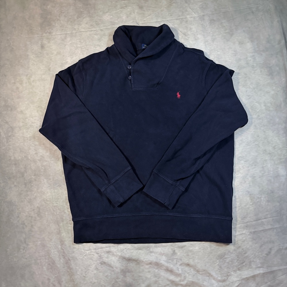 Polo Ralph Lauren navy half-button sweater with embroidered logo